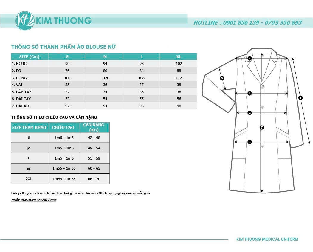 Chọn Size Áo Blouse Bác Sĩ